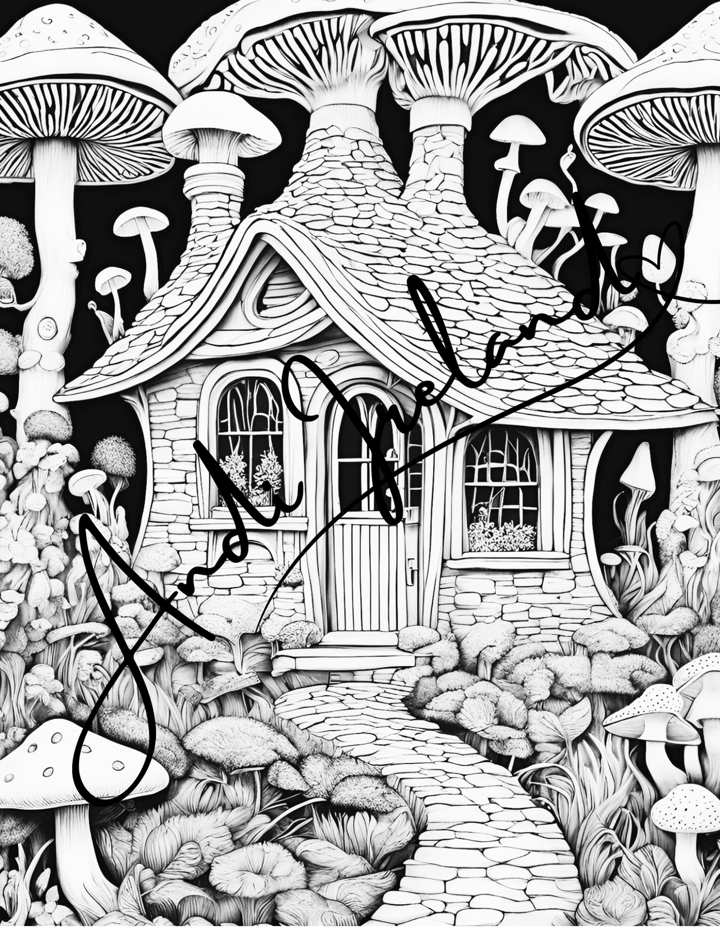 MindSpace Creatives: Adult Coloring Book Mushroom Cottage