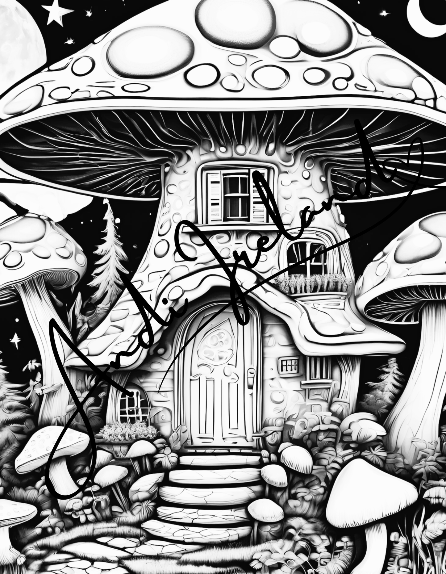 MindSpace Creatives: Adult Coloring Book Mushroom Cottage