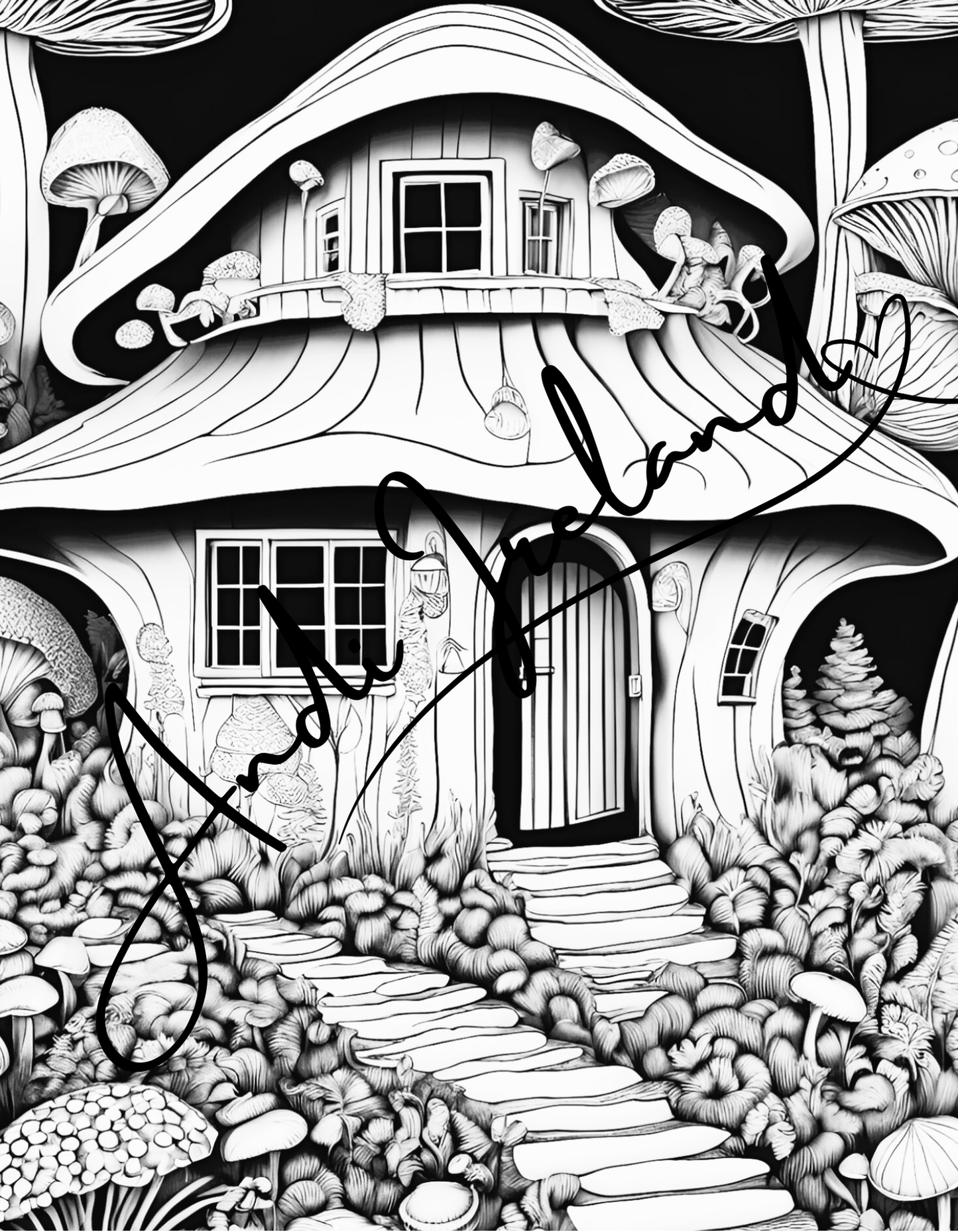 MindSpace Creatives: Adult Coloring Book Mushroom Cottage