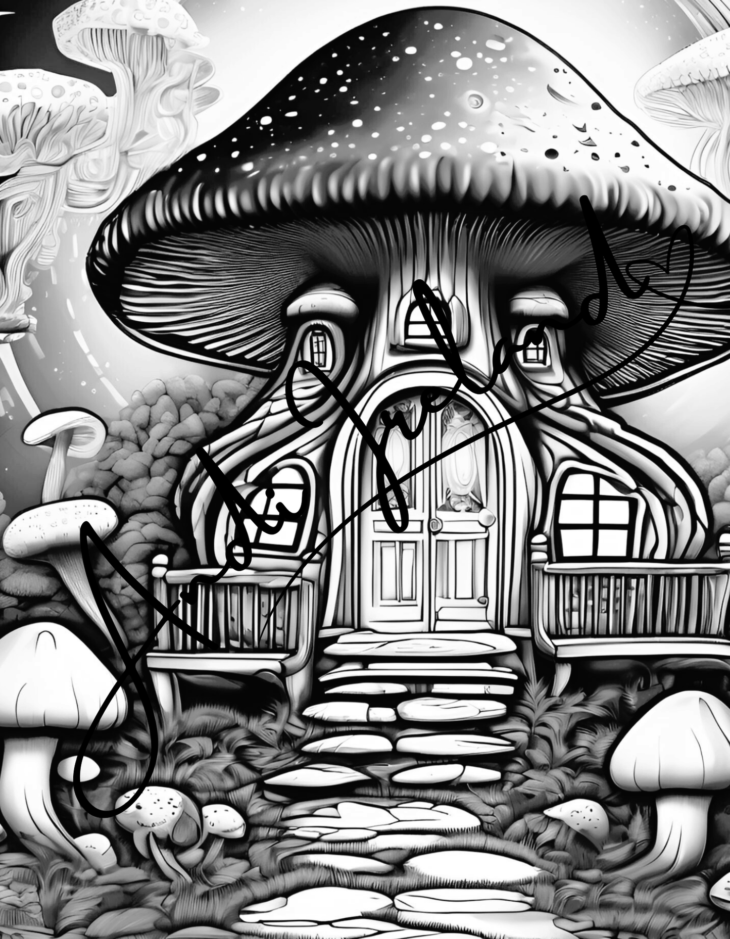 MindSpace Creatives: Adult Coloring Book Mushroom Cottage