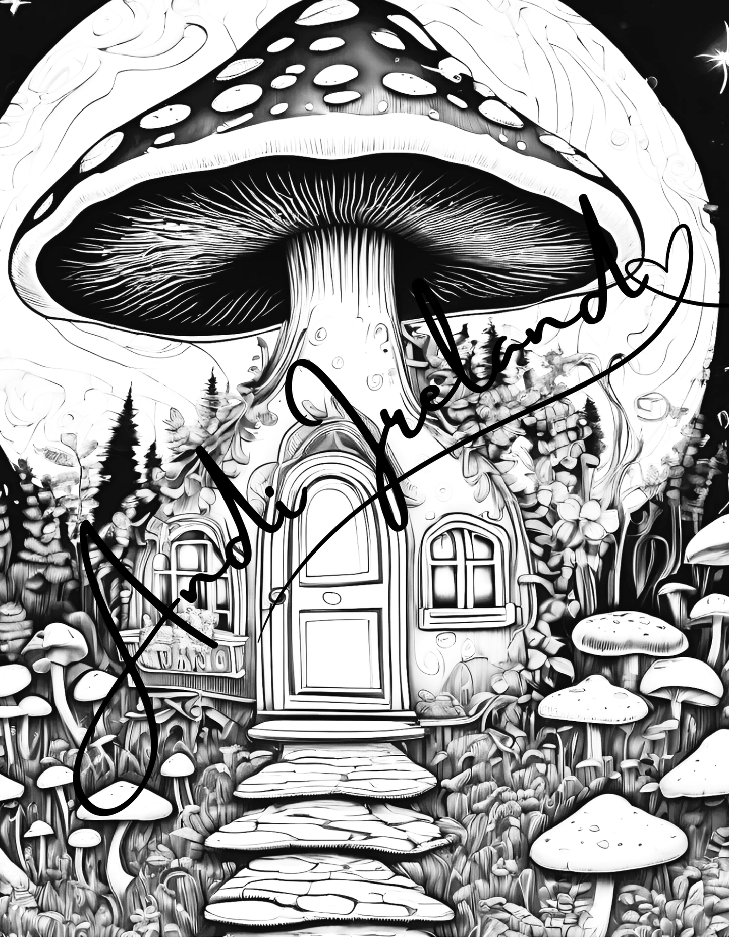 MindSpace Creatives: Adult Coloring Book Mushroom Cottage