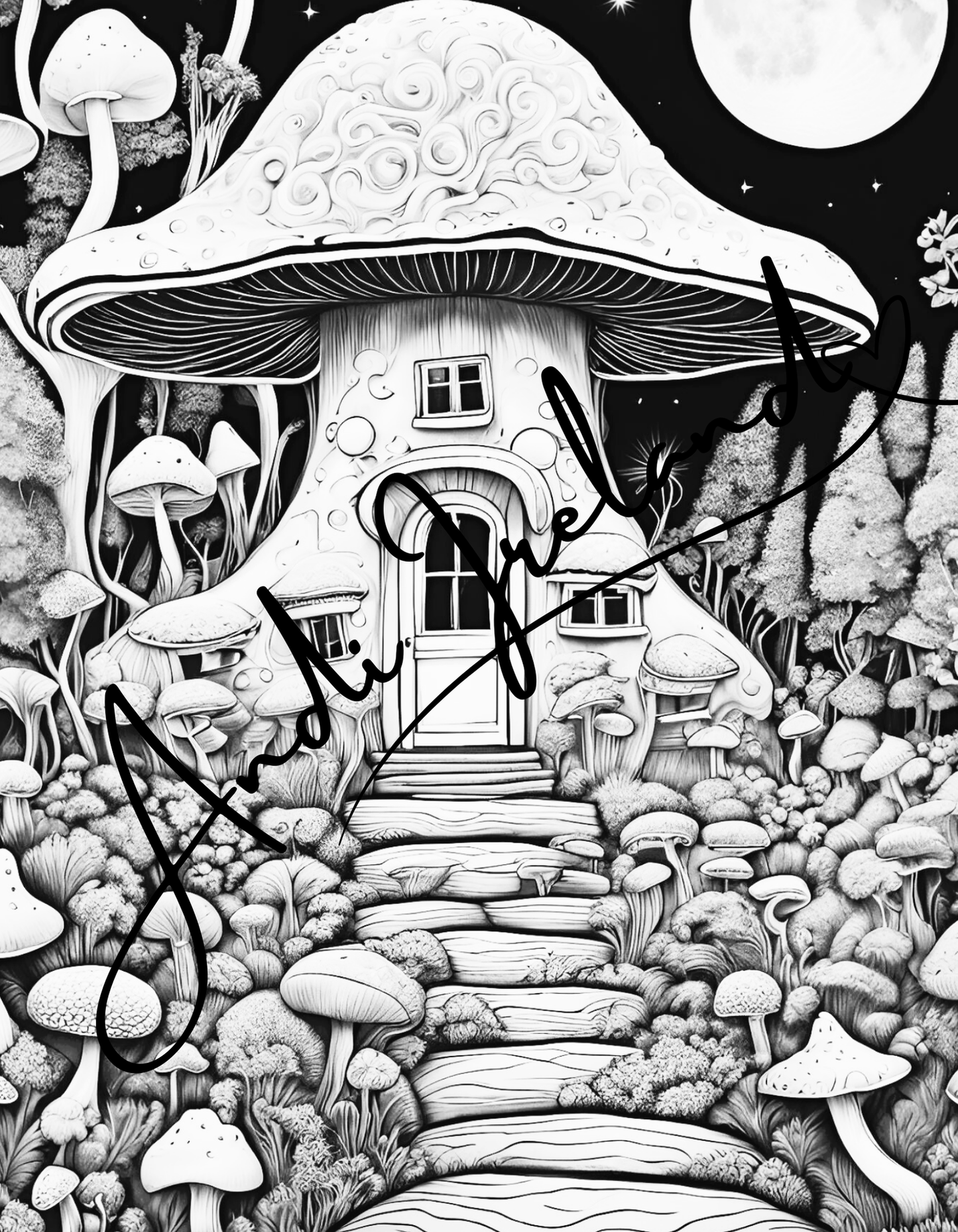 MindSpace Creatives: Adult Coloring Book Mushroom Cottage