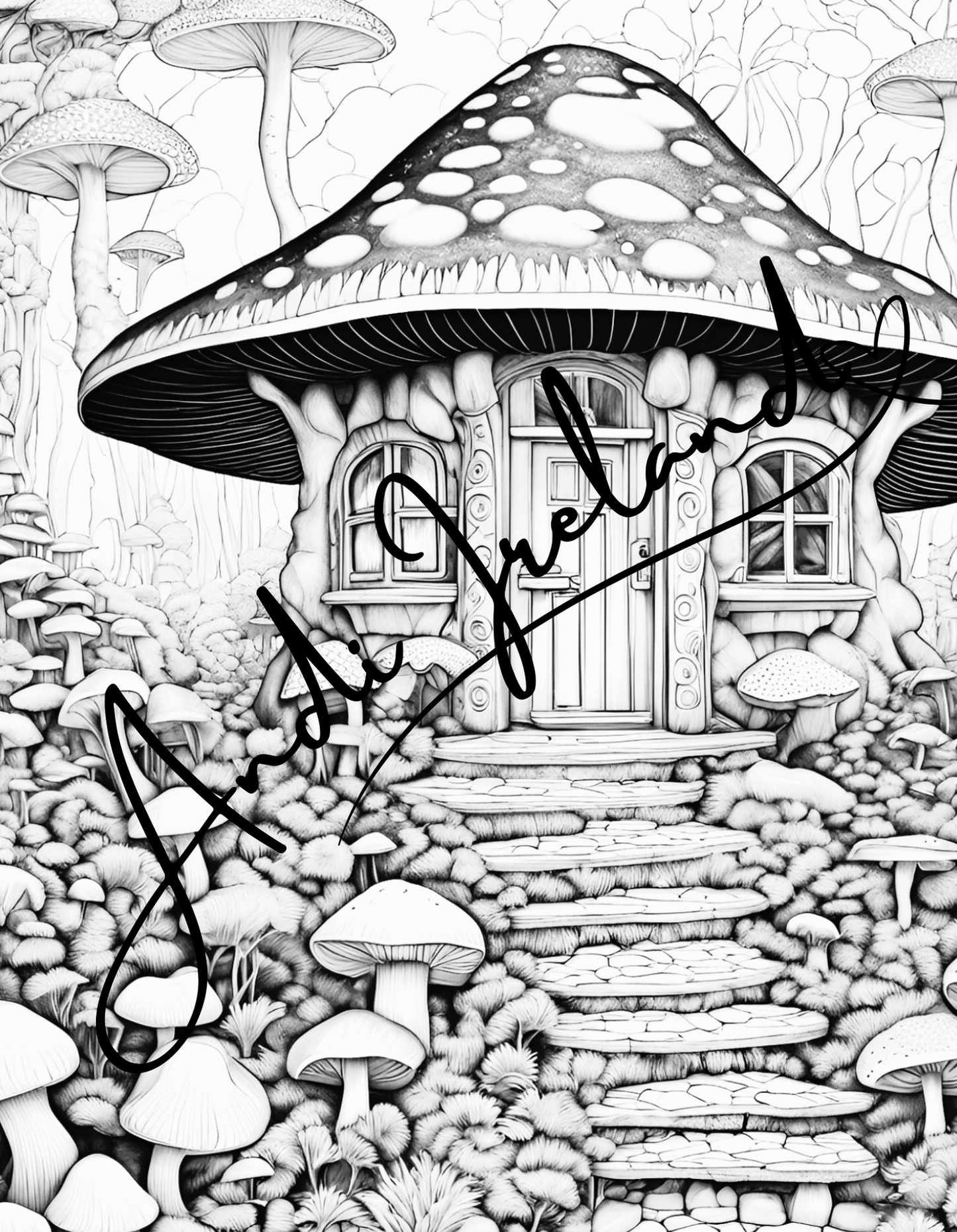 MindSpace Creatives: Adult Coloring Book Mushroom Cottage