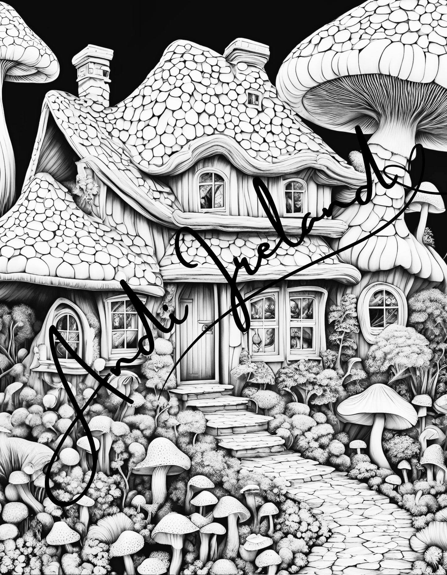 MindSpace Creatives: Adult Coloring Book Mushroom Cottage