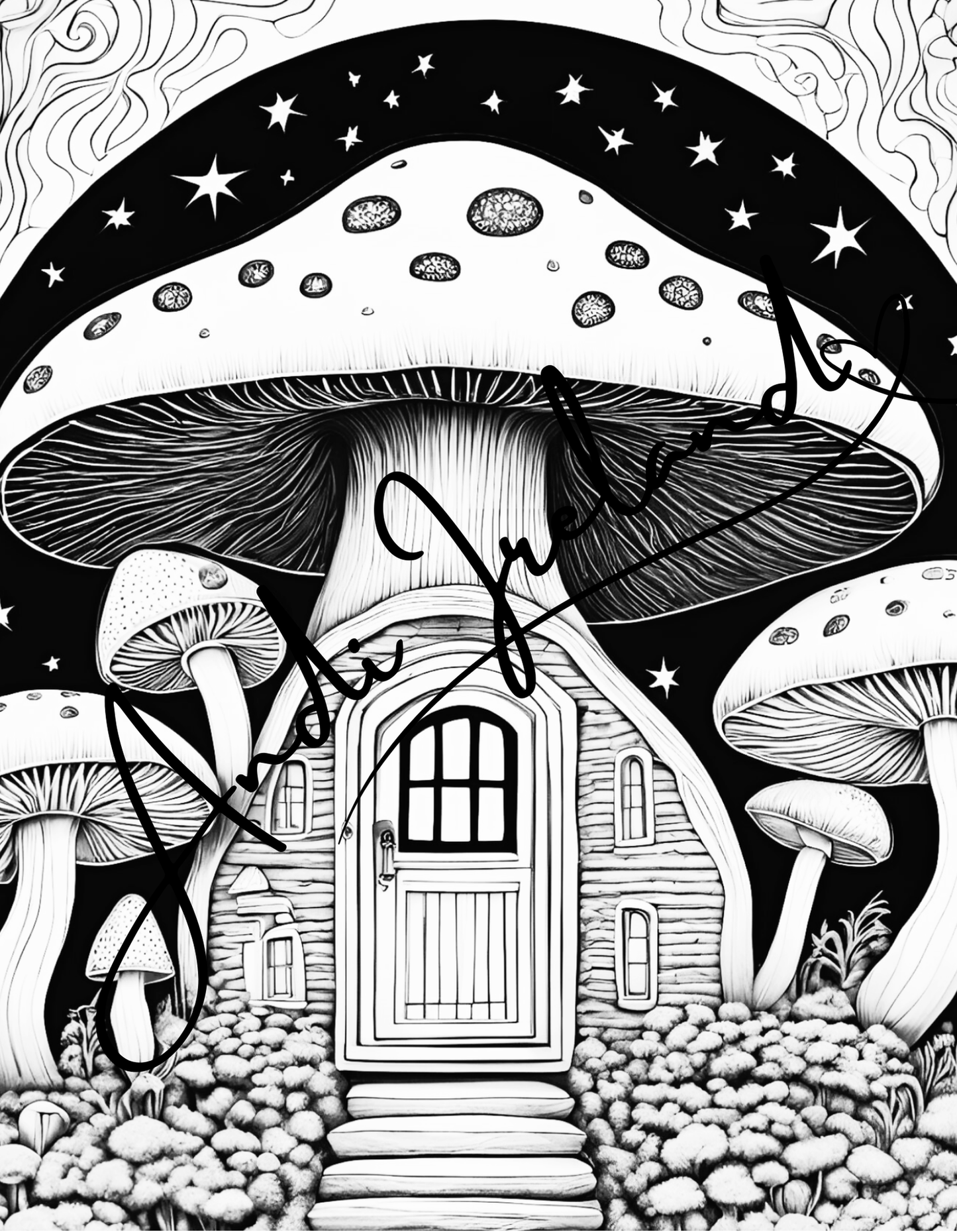 MindSpace Creatives: Adult Coloring Book Mushroom Cottage