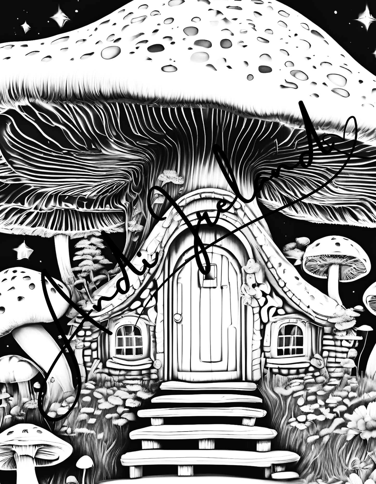 MindSpace Creatives: Adult Coloring Book Mushroom Cottage